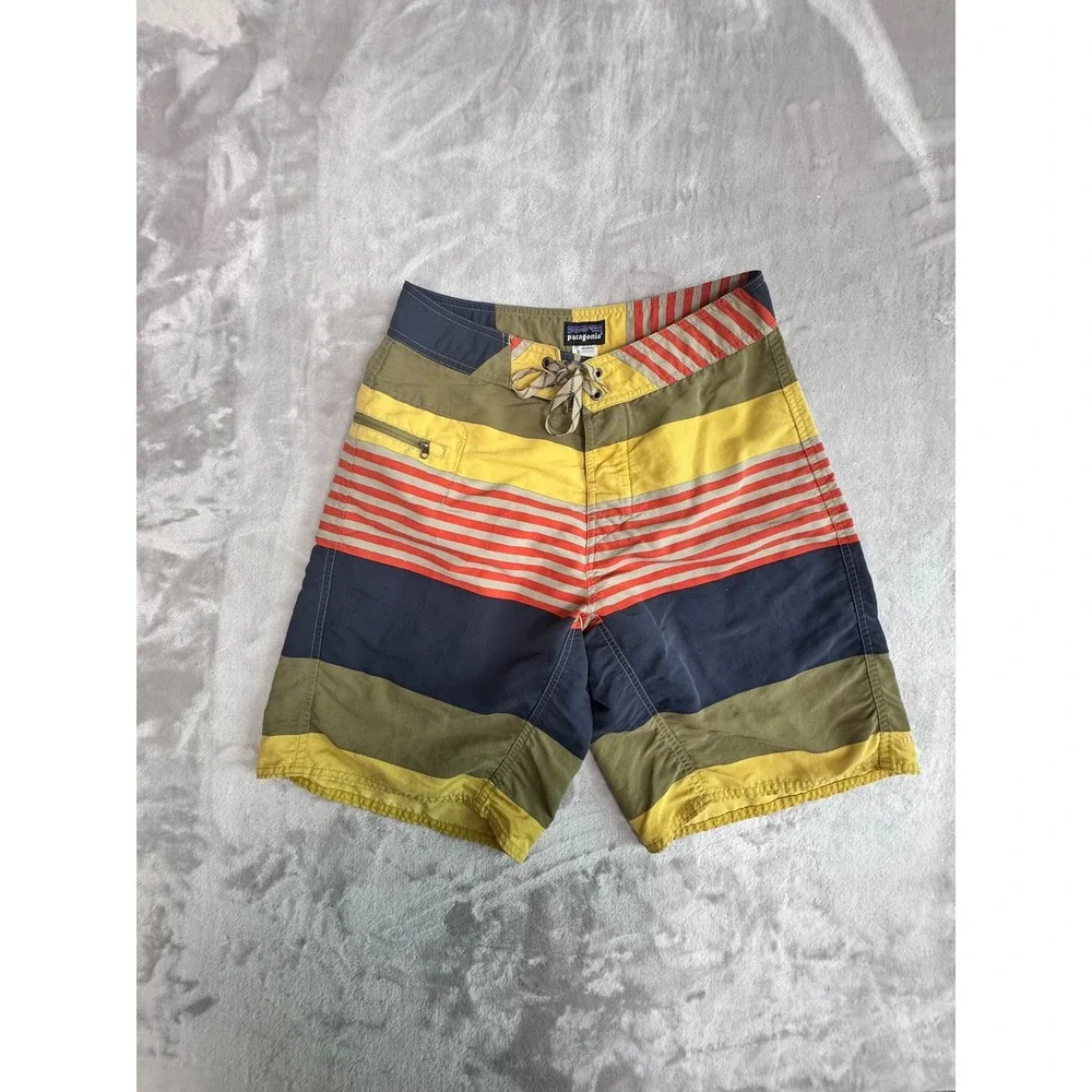 Patagonia Striped Board Shorts Men's Size 29‎ Green Yellow Red Blue Swim Trunks